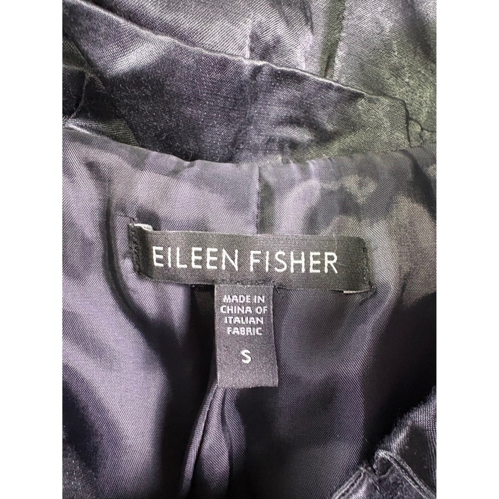 Eileen Fisher Steel Satin Coat S Black Metallic Ruffle Collar Lightweight Shiny - Picture 4 of 9